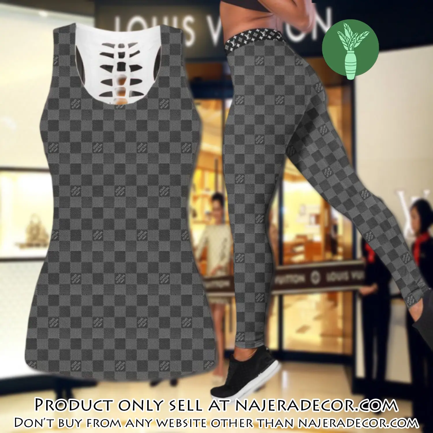 Louis vuitton grey tank top leggings set luxury brand lv for women yoga gym njr3008534